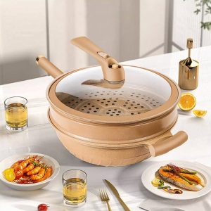 Kuali Nonstick Terracota dengan Bakul Stim